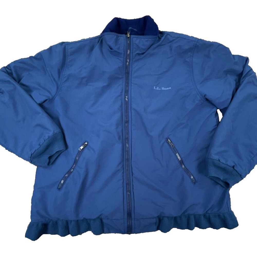 Vintage LL Bean Jacket Men Large Blue Warm Up Bomber Coat Fleece Blanket Lined